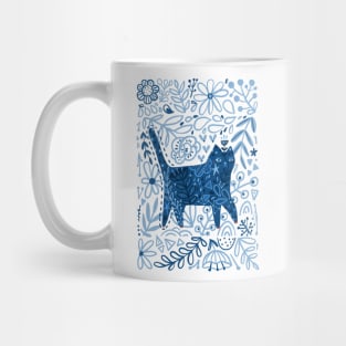 Blue floral cat Mug